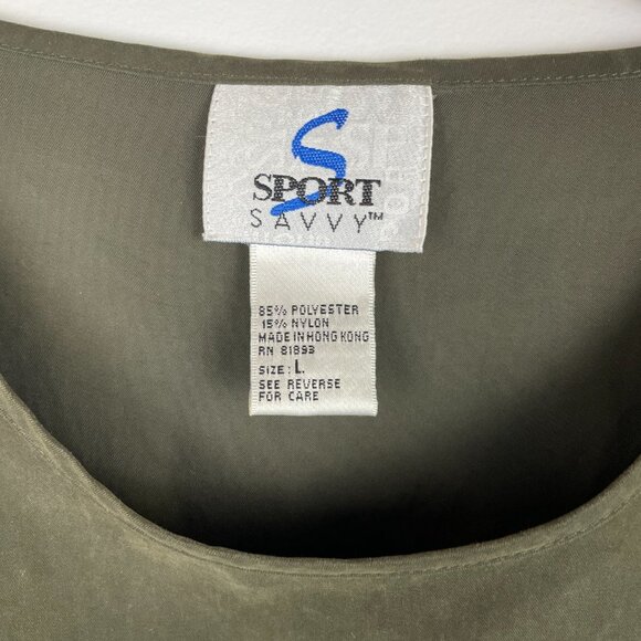Sporty Savvy Olive Green Suede Texture Women's Top - Size L - Picture 4 of 5